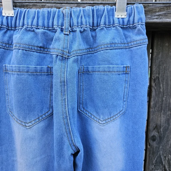 Girls Ruffle Flare Distressed Jeans - Blue 8Y - Picture 13 of 16